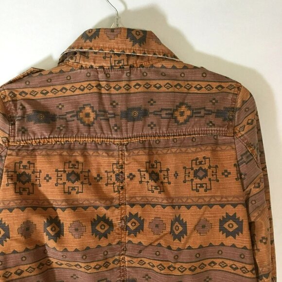 Divided by H&M Canvas Jacket Women's Size 6 Aztec Print Full Zip Front in Rust - Picture 8 of 13